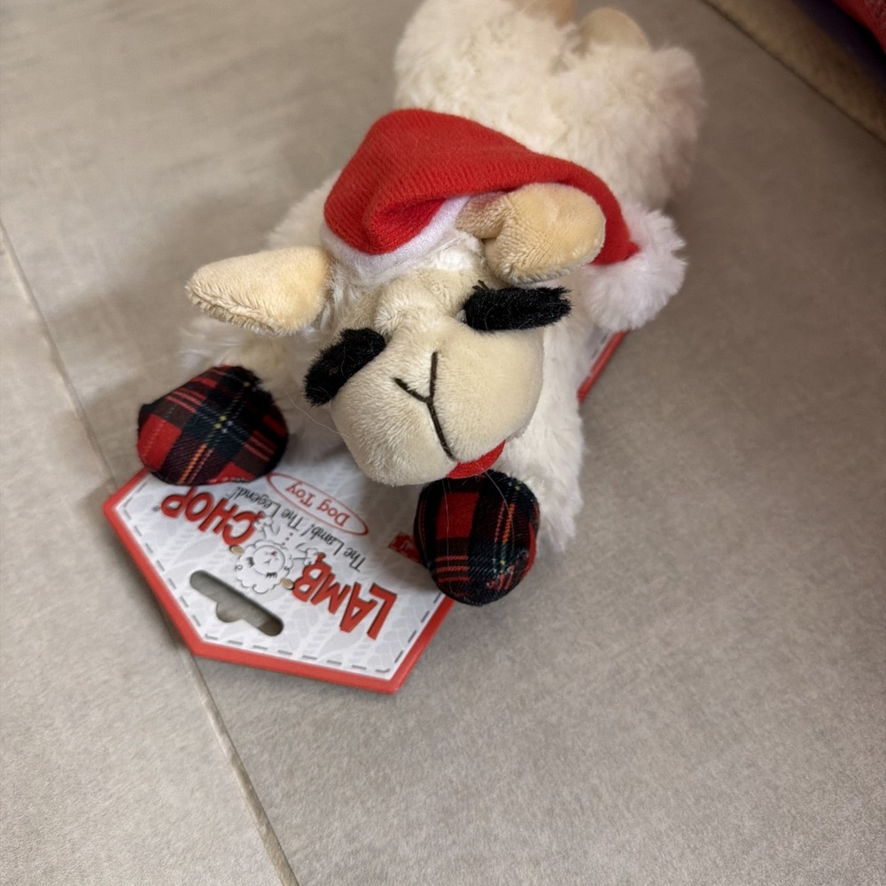 Christmas Dog Toy Lamb Chop Santa Hat Plush 8 Inch LambChop Holiday Multipet NEW